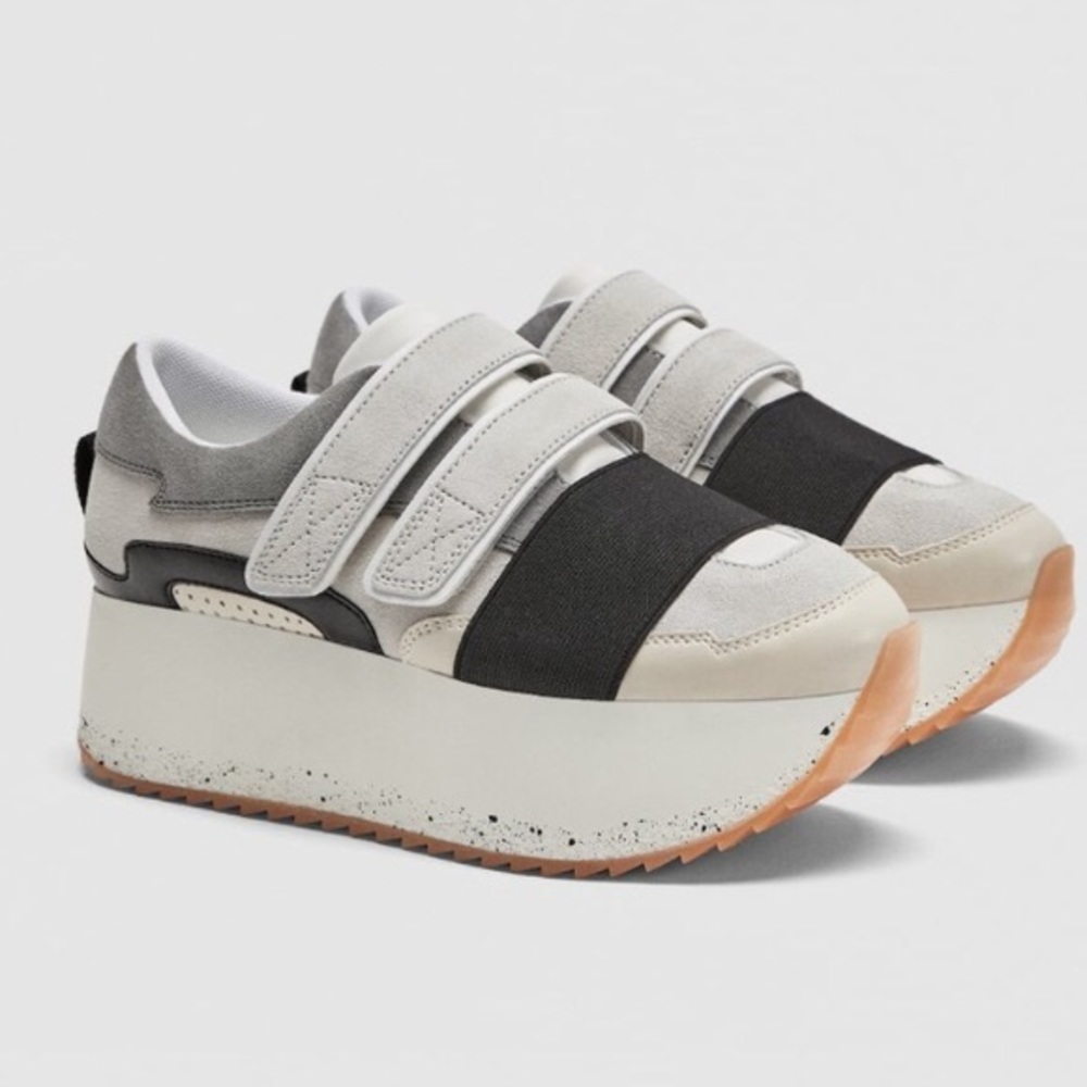 ZARA MULTICOLOURED LEATHER PLATFORM SNEAKERS SZ 38